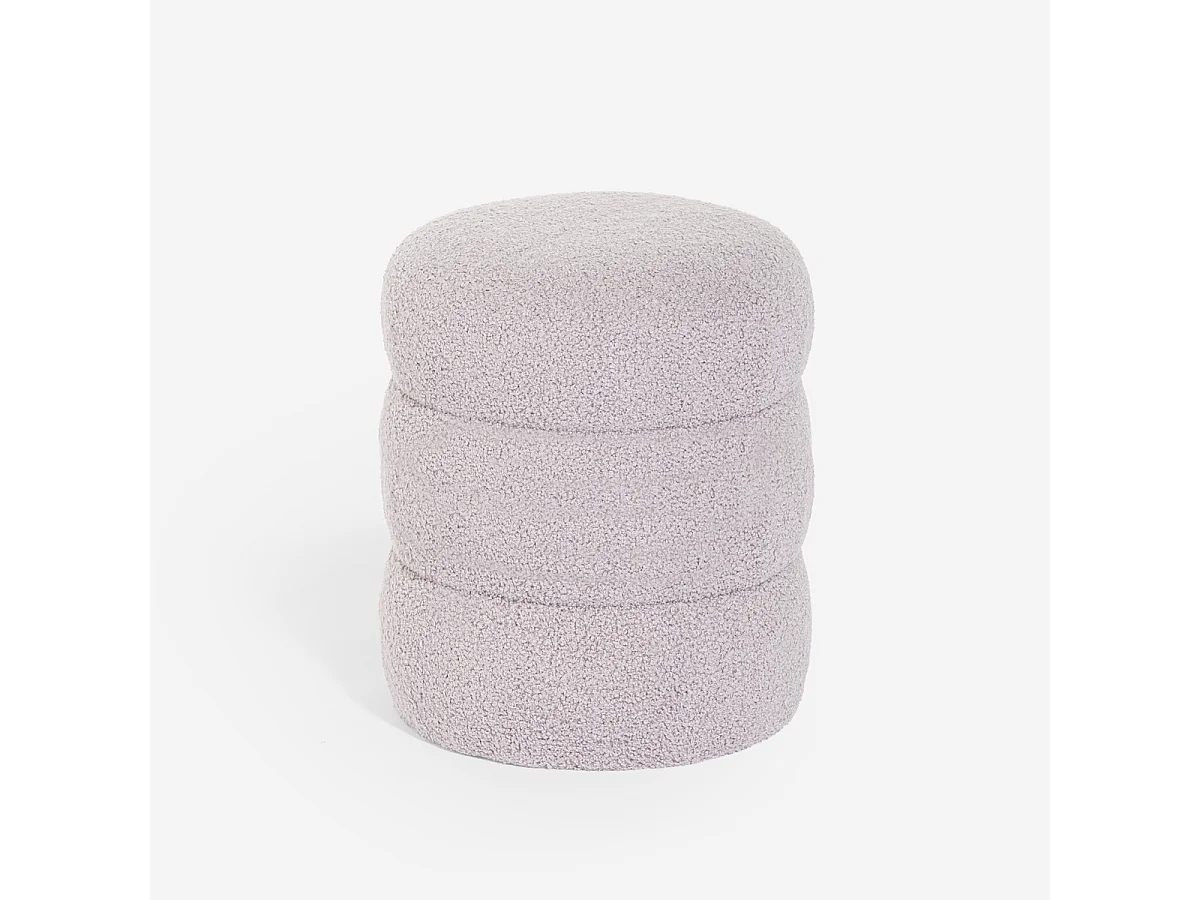 Pouf poggiapiedi in teddy bouclé design moderno a cilindro Okami - Grigio