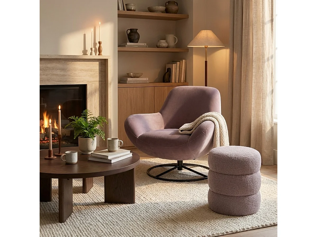 Pouf poggiapiedi in teddy bouclé design moderno a cilindro Okami - Grigio