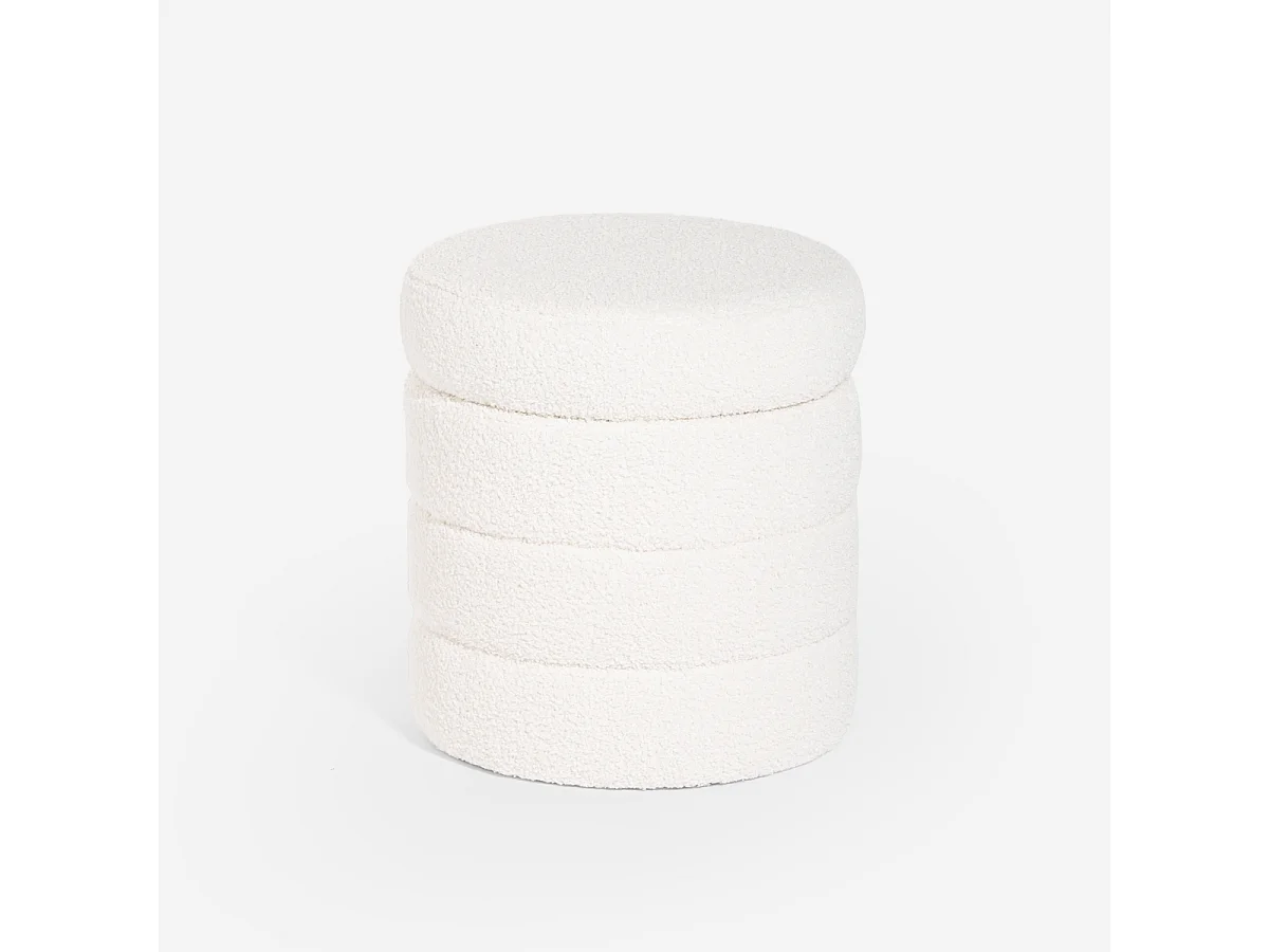 Pouf bouclé contenitore di design a cilindro per soggiorno  Mugi - Bianco