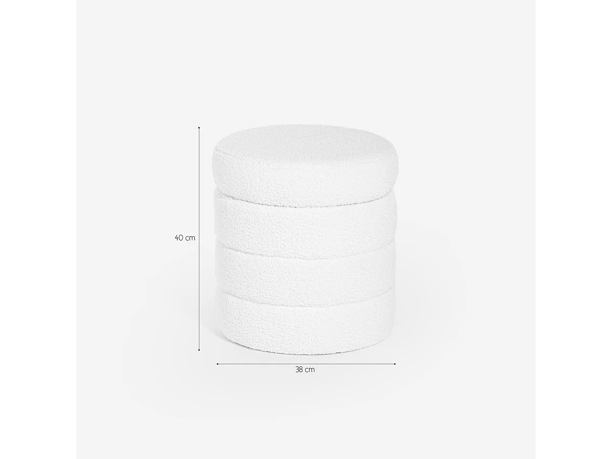Sitzhocker Bouclé Stauraum Zylinder Design Wohnzimmer Mugi - Weiß