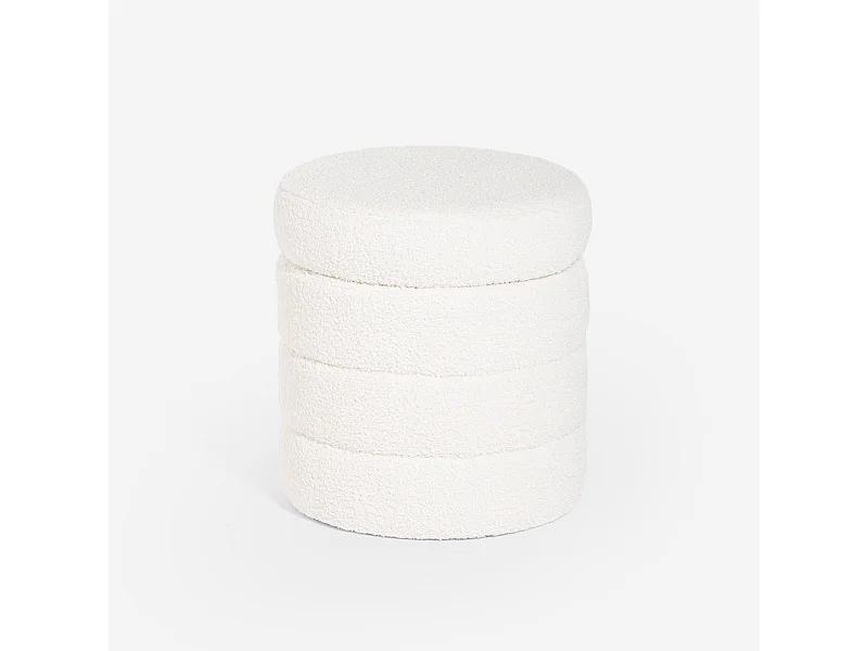 Pouf bouclé contenitore di design a cilindro per soggiorno  Mugi - Bianco