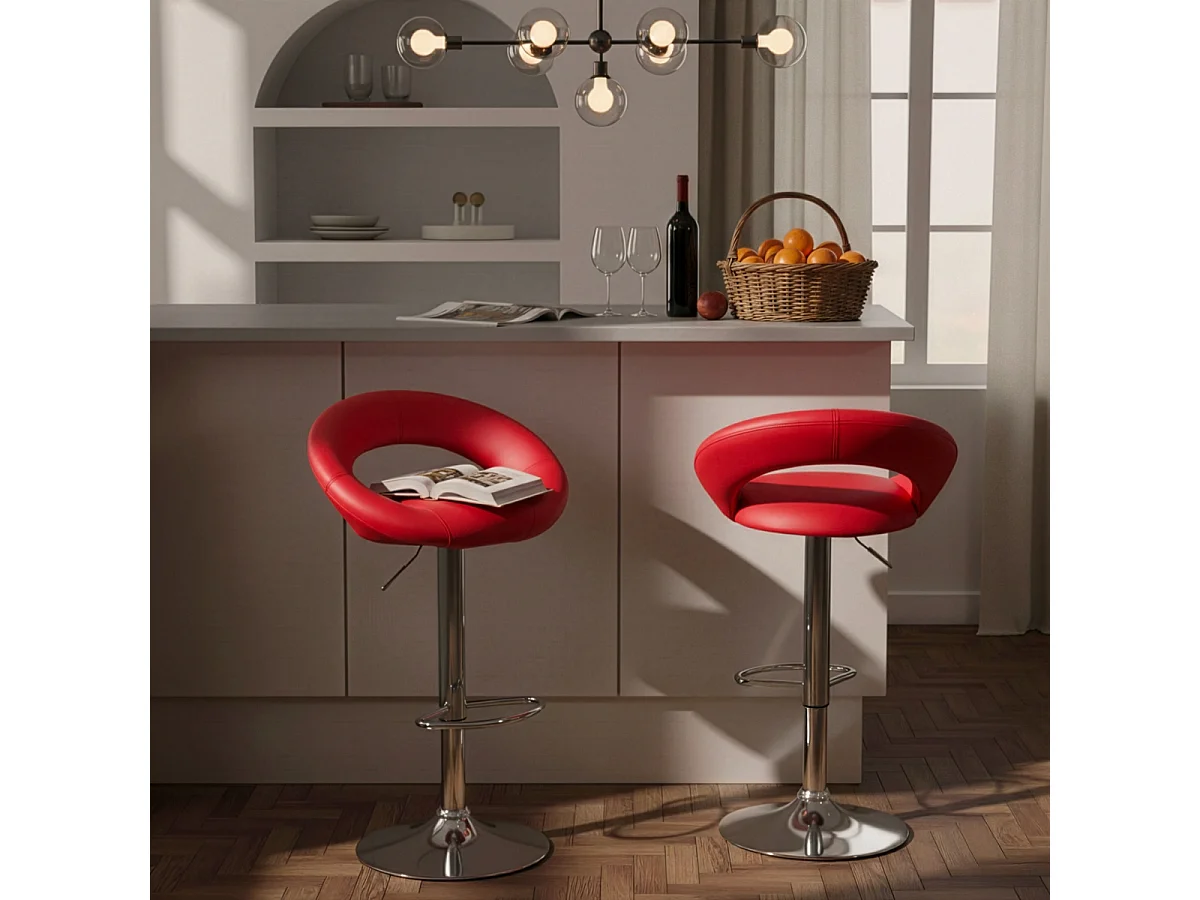 Taburete de cocina alto, giratorio y regulable con Reposapiés Chicago - Rojo