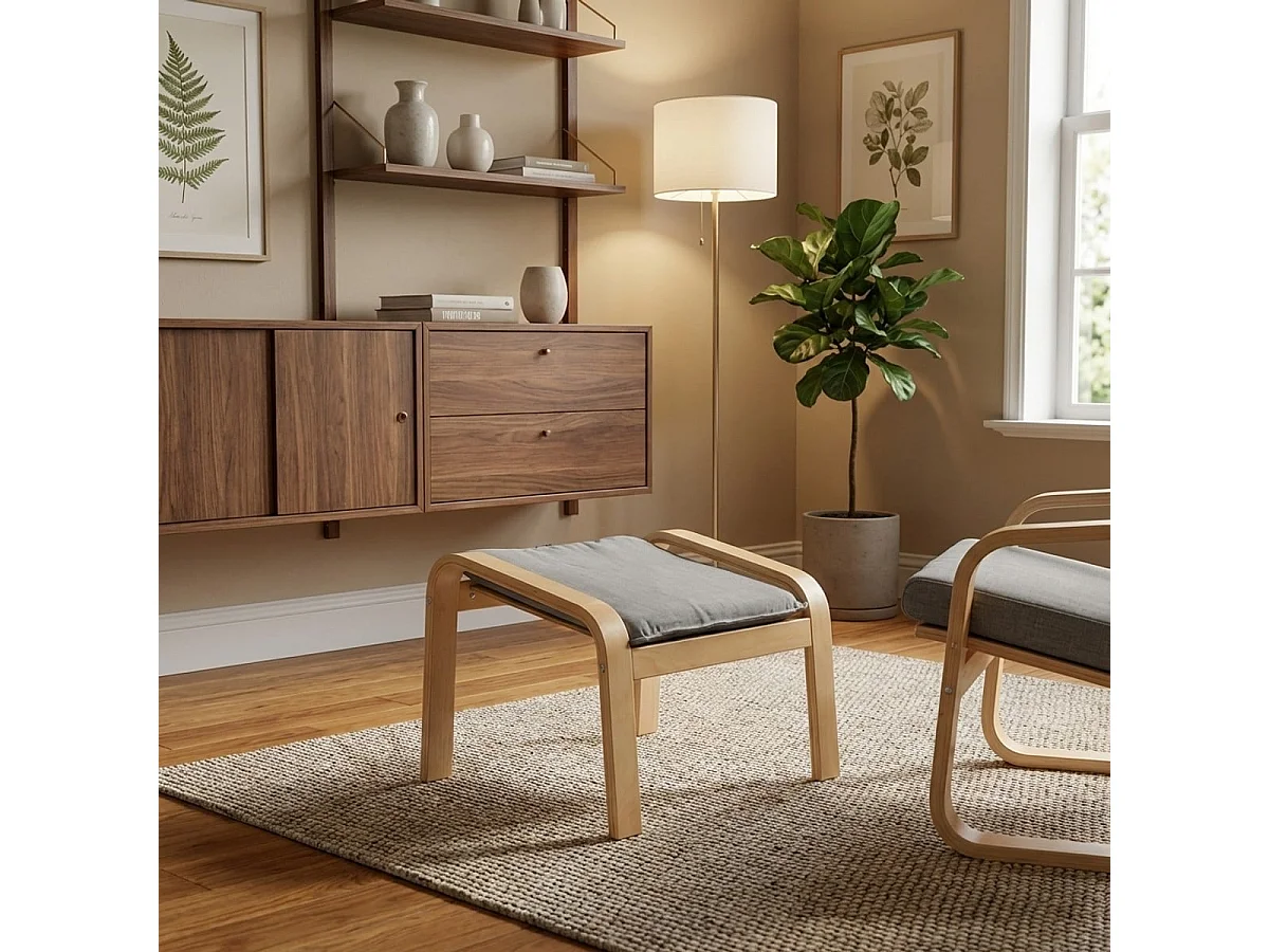 Repose-pied en bois au design scandinave pour fauteuil canapé de salon Sylt - Gris