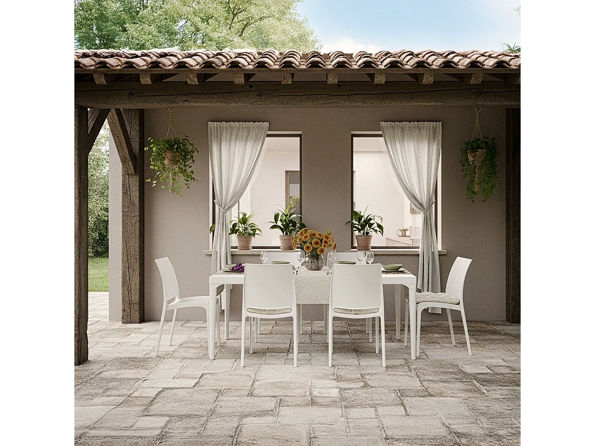 Stock de 25 sillas apilables para jardín restaurante bar exterior Volga Bica - Blanco