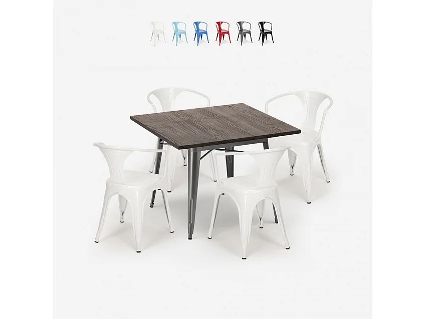 juego diseño industrial mesa 80 x 80 cm 4 sillas estilo cocina bar hustle - Blanco