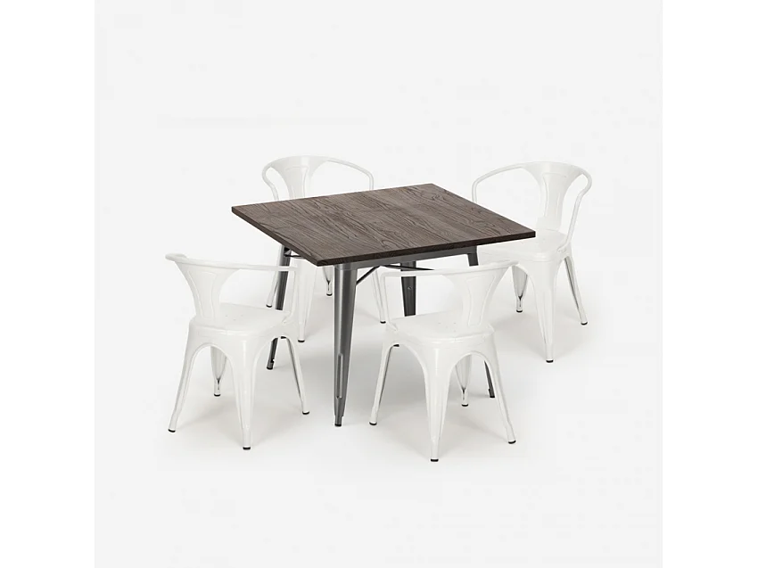 juego diseño industrial mesa 80 x 80 cm 4 sillas estilo cocina bar hustle - Blanco