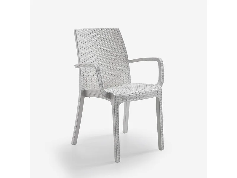 Stock 18 sillas de rattan apilables con reposabrazos para jardín exterior Indiana Bica - Blanco