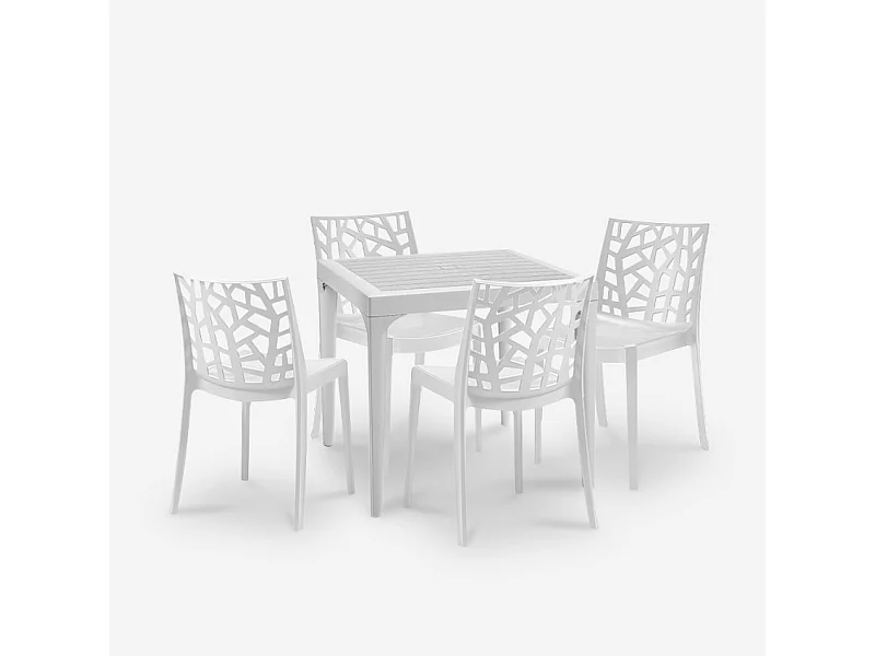 Set de jardín con 1 mesa de 80x80 cm y 4 sillas de exterior color blanco Provence Light