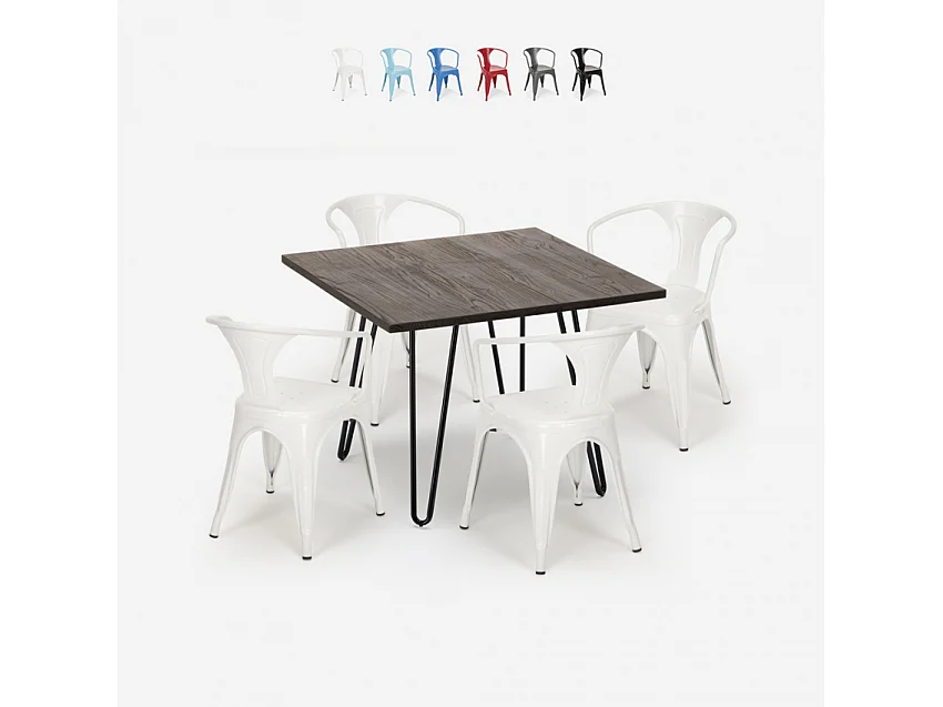 juego 4 sillas estilo mesa 80 x 80 cm diseño industrial bar cocina reims dark - Blanco