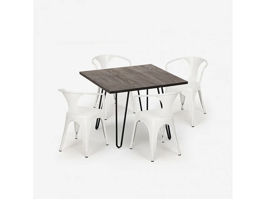 juego 4 sillas estilo mesa 80 x 80 cm diseño industrial bar cocina reims dark - Blanco