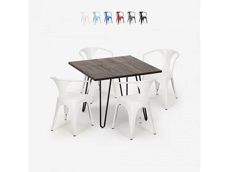 juego 4 sillas estilo mesa 80 x 80 cm diseño industrial bar cocina reims dark - Blanco