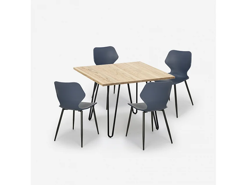 Conjunto mesa cuadrada estilo industrial 80 x 80 cm 4 sillas diseño Sartis Light - Azul Marino