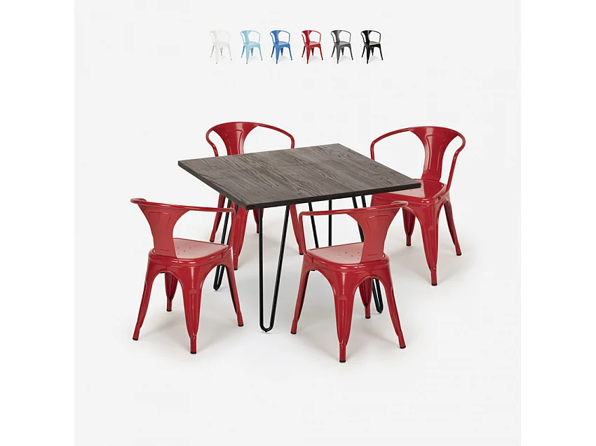 juego 4 sillas estilo mesa 80 x 80 cm diseño industrial bar cocina reims dark - Rojo