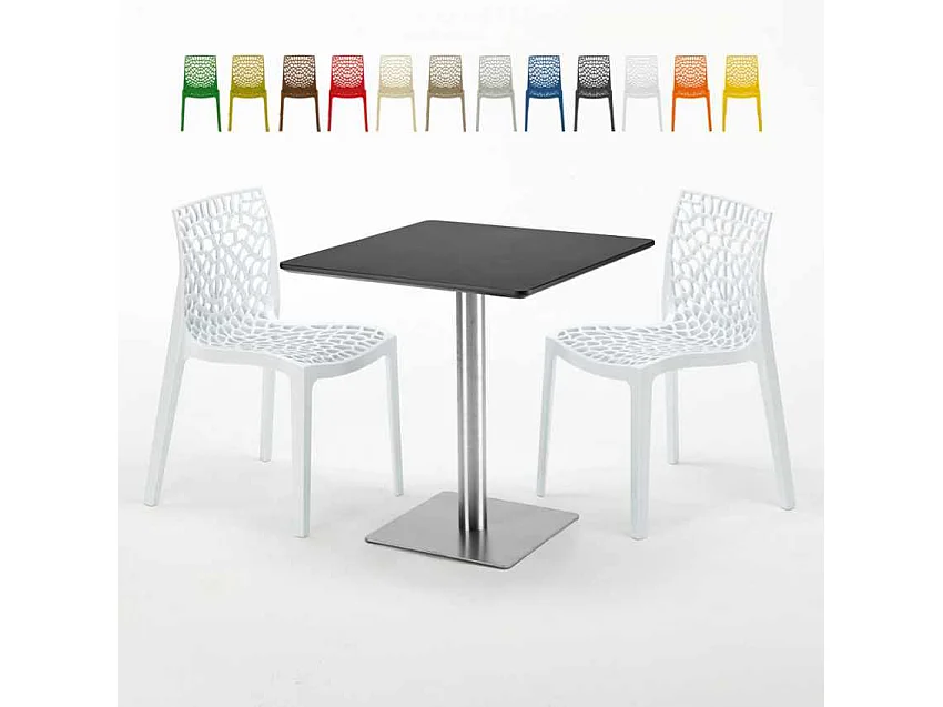 Mesa Cuadrada Negra 70x70 cm y 2 Sillas De Colores Gruvyer Rum Raisin