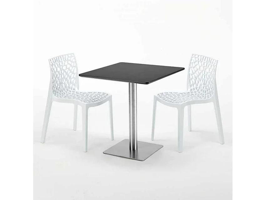 Mesa Cuadrada Negra 70x70 cm y 2 Sillas De Colores Gruvyer Rum Raisin