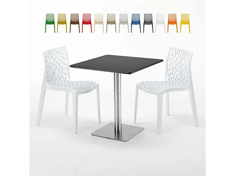 Mesa Cuadrada Negra 70x70 cm y 2 Sillas De Colores Gruvyer Rum Raisin