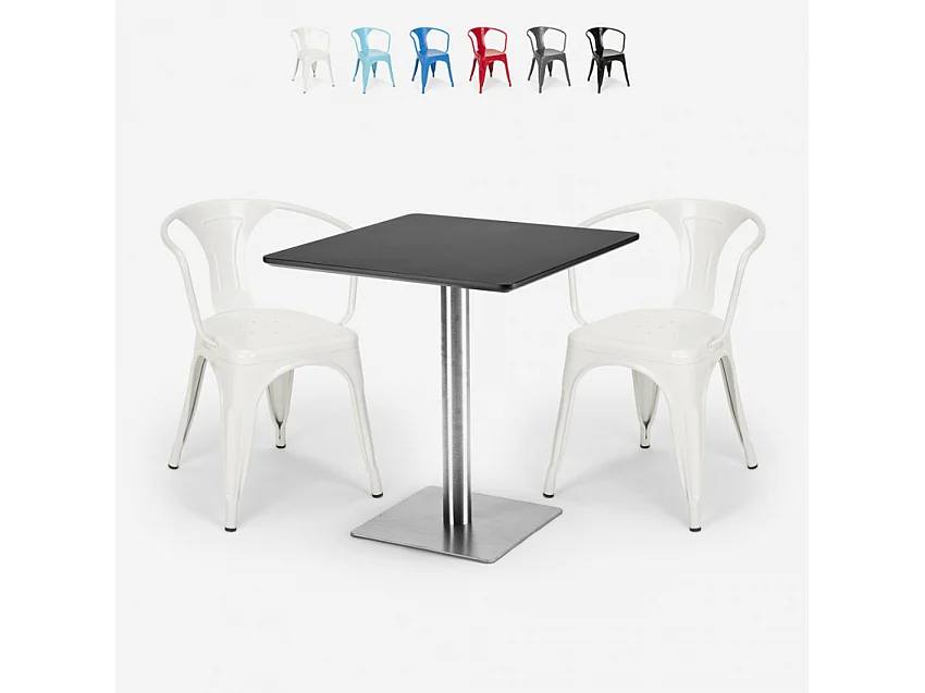 juego 2 sillas mesa 70 x 70 cm horeca bar restaurante starter silver - Blanco