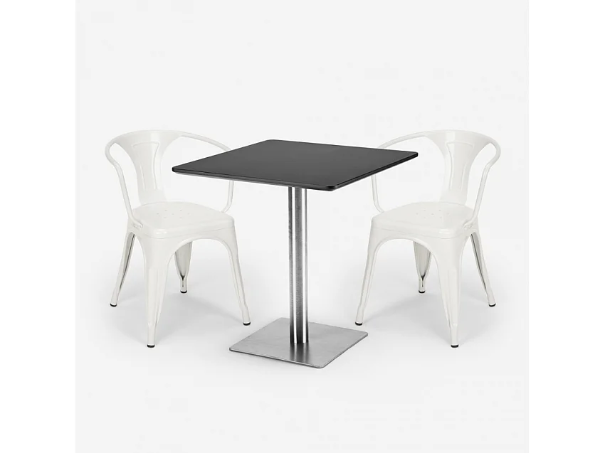 juego 2 sillas mesa 70 x 70 cm horeca bar restaurante starter silver - Blanco
