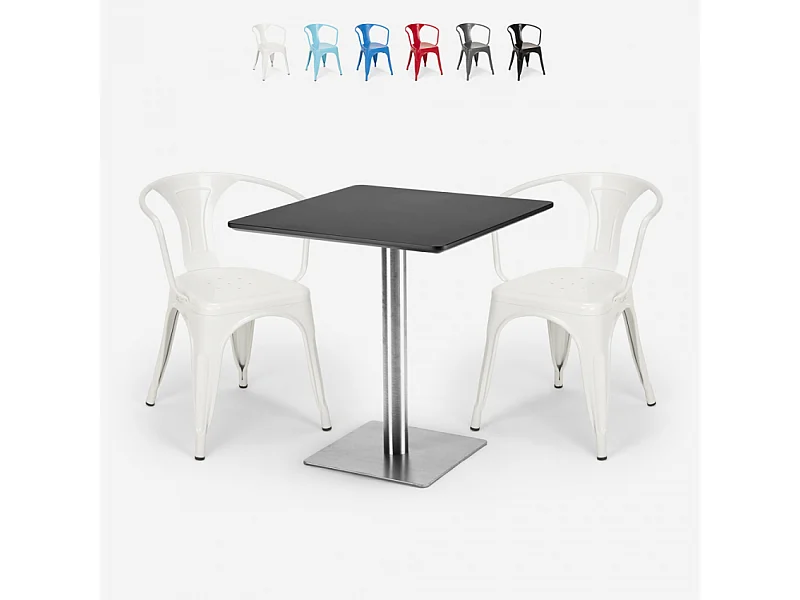 juego 2 sillas mesa 70 x 70 cm horeca bar restaurante starter silver - Blanco