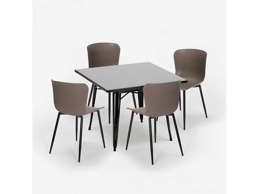 conjunto 4 sillas mesa 80 x 80 cm cuadrada estilo industrial wrench dark - Gris Oscuro