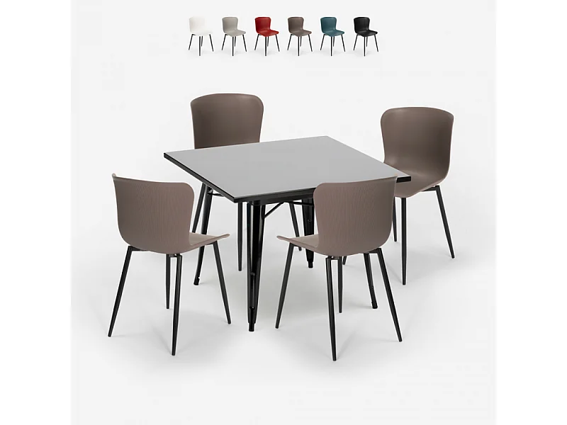 conjunto 4 sillas mesa 80 x 80 cm cuadrada estilo industrial wrench dark - Gris Oscuro