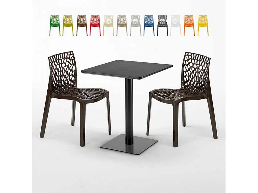 Mesa Cuadrada Negra 60x60 cm con 2 Sillas De Colores Gruvyer Licorice