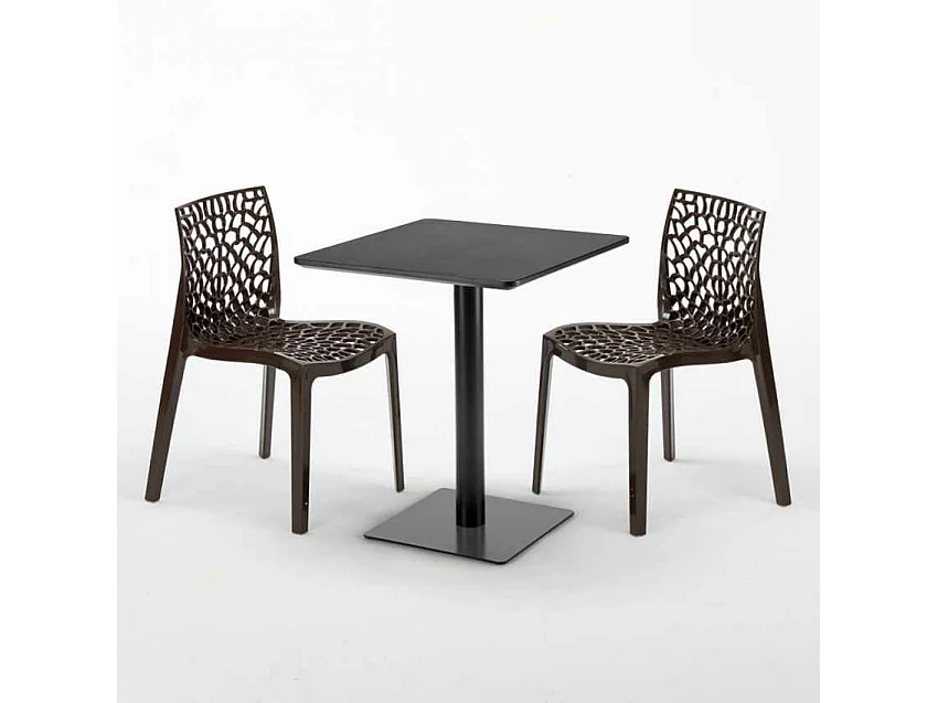 Mesa Cuadrada Negra 60x60 cm con 2 Sillas De Colores Gruvyer Licorice