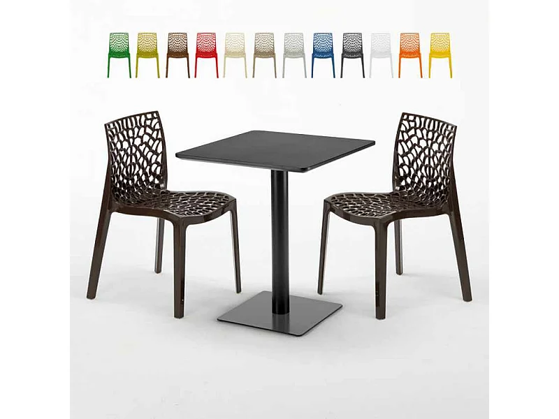 Mesa Cuadrada Negra 60x60 cm con 2 Sillas De Colores Gruvyer Licorice
