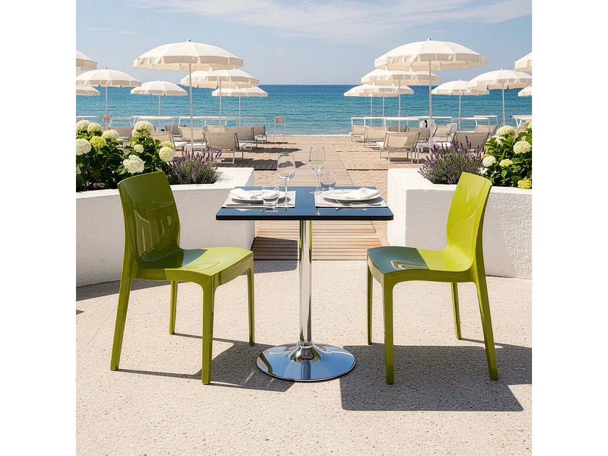 Table Carrée Noire 70x70cm Avec 2 Chaises Colorées Grand Soleil Set Intérieur Bar Café Ice Mojito - Vert