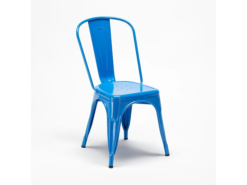 table et 4 chaises carrées en métal et bois au style industriel tribeca - Bleu
