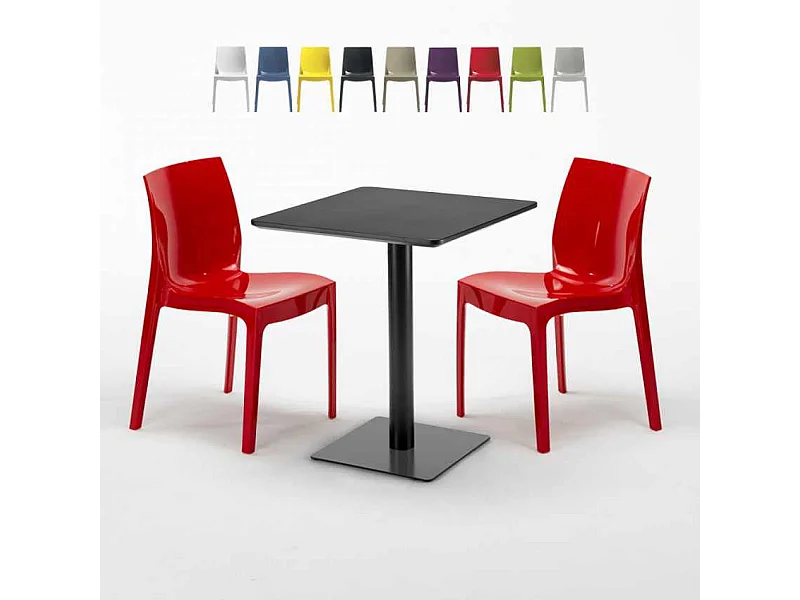 Mesa Cuadrada Negra 60x60 cm y 2 Sillas De Colores Ice Licorice