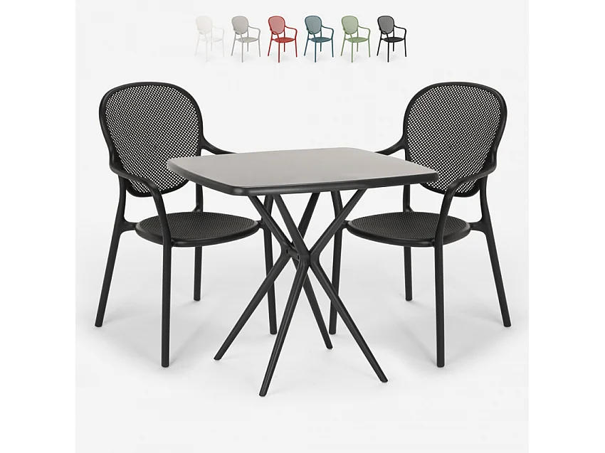 Juego mesa cuadrada 70 x 70 cm negro 2 sillas interior exterior Lavett Dark - Negro