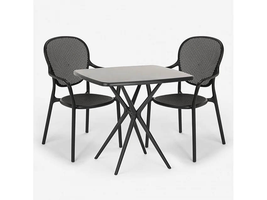 Juego mesa cuadrada 70 x 70 cm negro 2 sillas interior exterior Lavett Dark - Negro