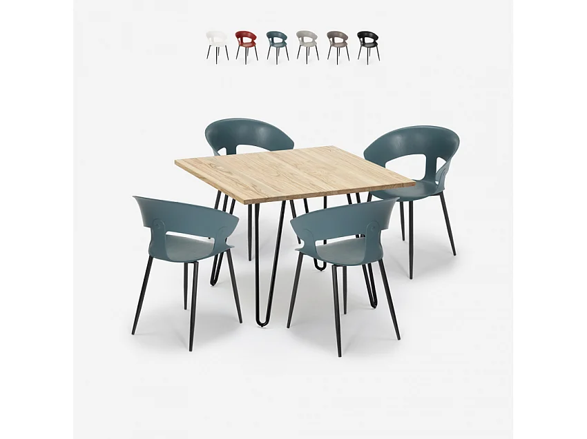 Juego mesa cocina 80 x 80 cm industrial 4 sillas diseño moderno Maeve Light - Azul Marino