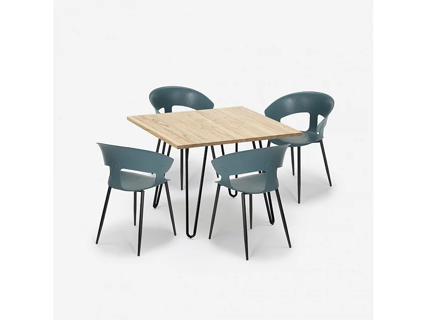 Juego mesa cocina 80 x 80 cm industrial 4 sillas diseño moderno Maeve Light - Azul Marino