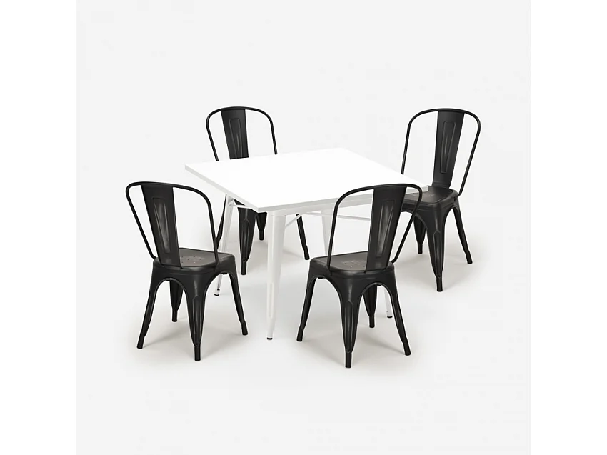 juego 4 sillas industrial estilo mesa metal 80 x 80 cm blanco state white - Negro
