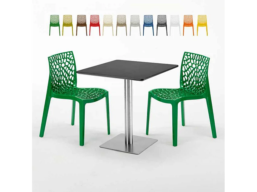 Mesa Cuadrada Negra 70x70 cm y 2 Sillas De Colores Gruvyer Rum Raisin