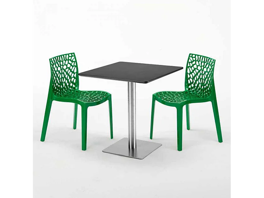 Mesa Cuadrada Negra 70x70 cm y 2 Sillas De Colores Gruvyer Rum Raisin