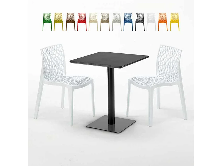 Mesa Cuadrada Negra 60x60 cm con 2 Sillas De Colores Gruvyer Licorice