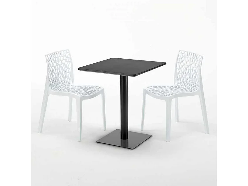 Mesa Cuadrada Negra 60x60 cm con 2 Sillas De Colores Gruvyer Licorice