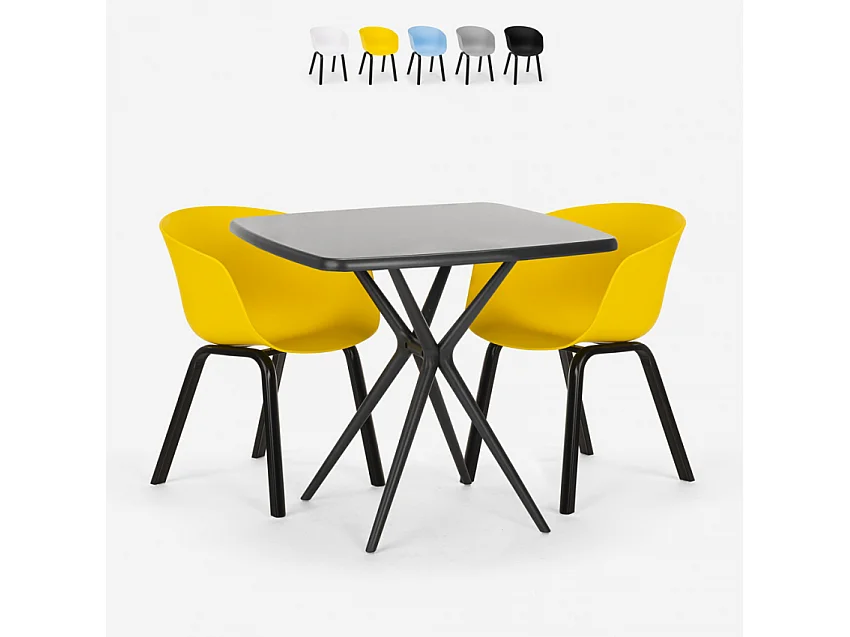 Juego 2 sillas diseño mesa negra cuadrada 70 x 70 cm moderno Navan Black - Amarillo