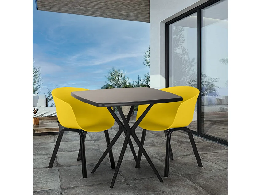 Juego 2 sillas diseño mesa negra cuadrada 70 x 70 cm moderno Navan Black - Amarillo