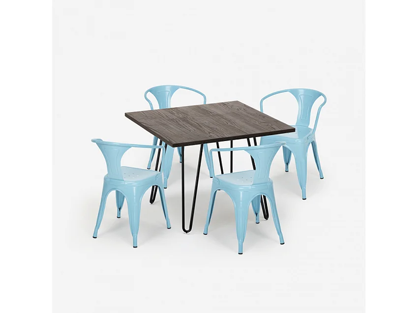 juego 4 sillas estilo mesa 80 x 80 cm diseño industrial bar cocina reims dark - Azul