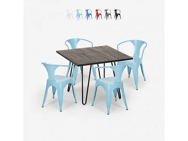 juego 4 sillas estilo mesa 80 x 80 cm diseño industrial bar cocina reims dark - Azul