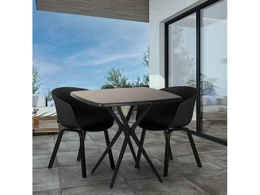 Juego 2 sillas diseño mesa negra cuadrada 70 x 70 cm moderno Navan Black - Negro