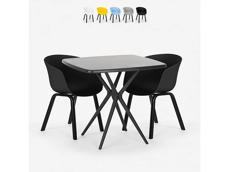 Juego 2 sillas diseño mesa negra cuadrada 70 x 70 cm moderno Navan Black - Negro