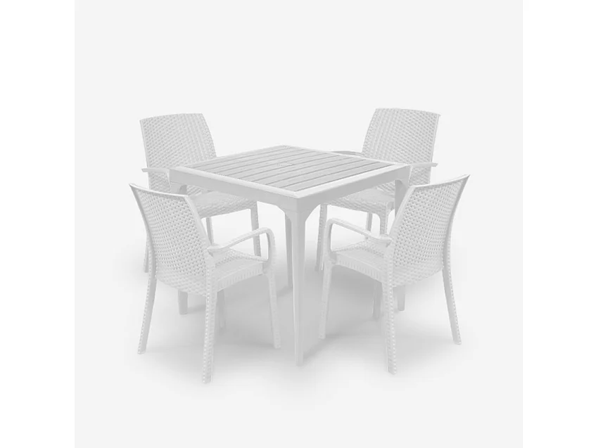 Set de jardín con 1 mesa de 80x80 cm y 4 sillas de exterior color blanco Provence Light