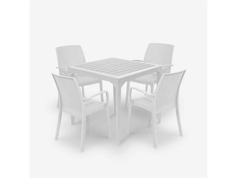 Set de jardín con 1 mesa de 80x80 cm y 4 sillas de exterior color blanco Provence Light
