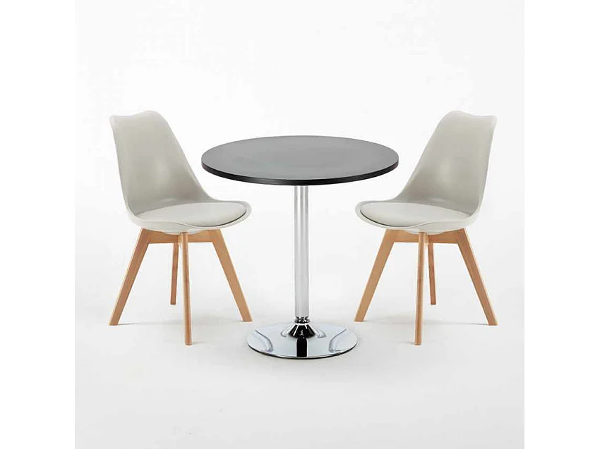 Table Ronde Noire 70x70cm 2 Chaises Colorées Intérieur Bar Café Nordica Cosmopolitan - Gris clair