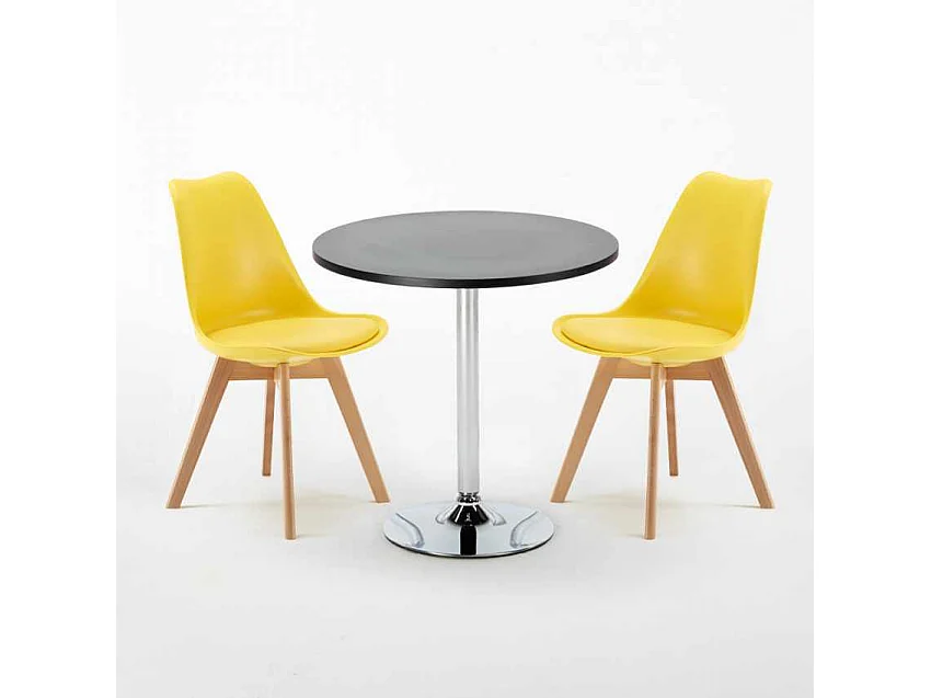 Mesa Redonda Negra Con 2 Sillas De Colores Interior Bar Nordica Cosmopolitan - Amarillo